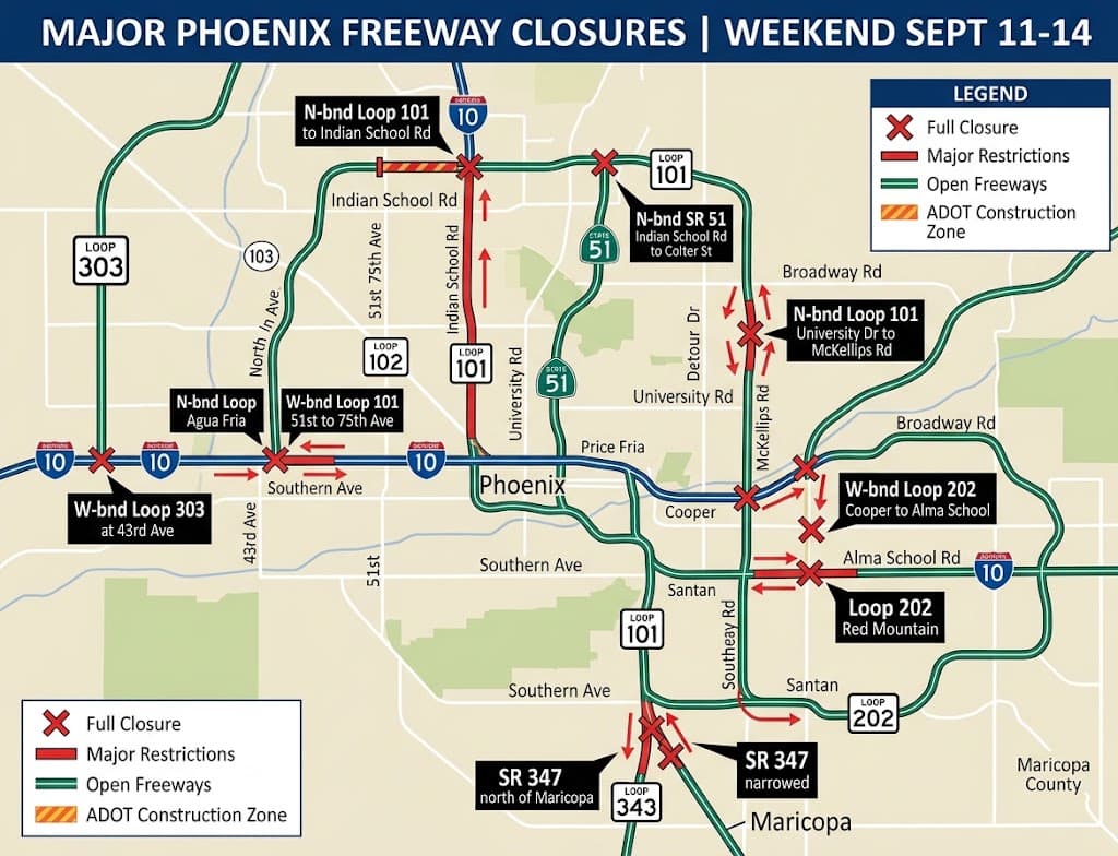 Five Phoenix-area freeways set for weekend construction closures