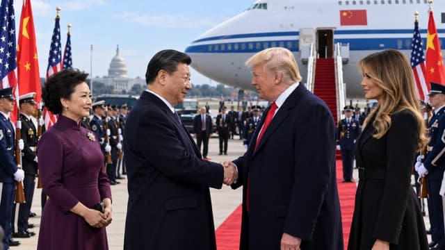 Xi Jinping arrives in Washington for state visit, greeted at the airport by Trump