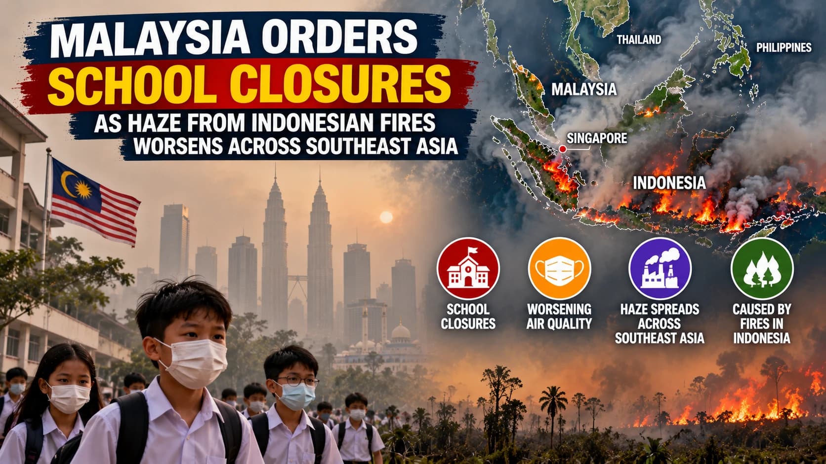 Malaysia orders school closures as haze from Indonesian fires worsens across Southeast Asia
