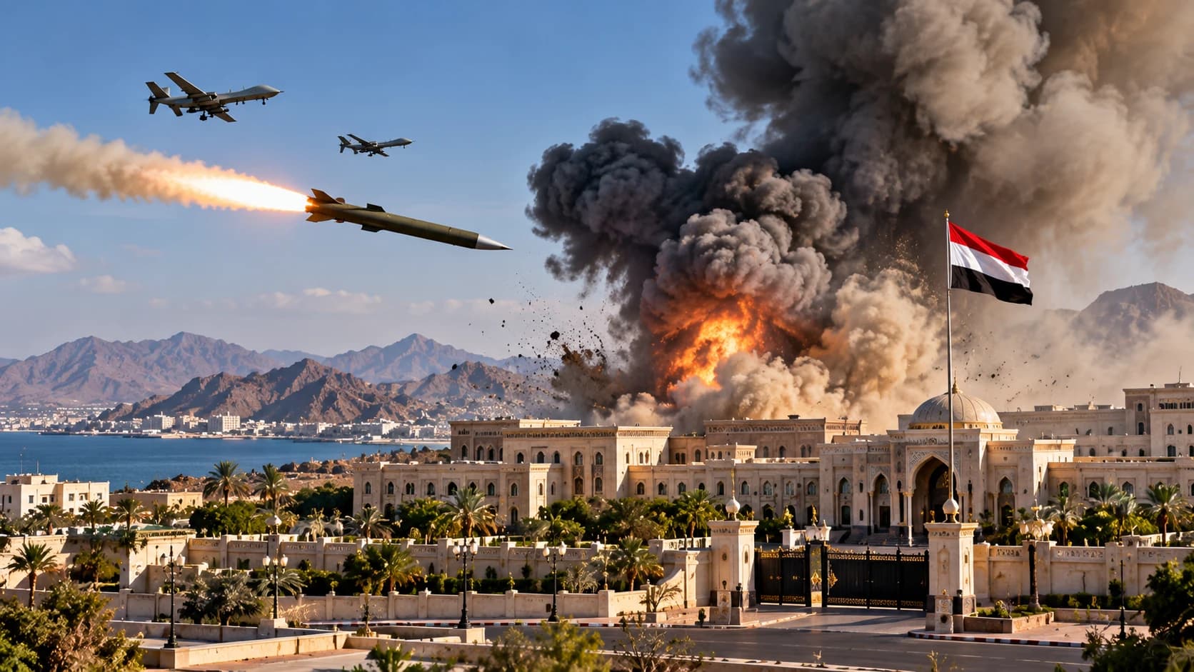 Five killed, 16 injured in Houthi attack on Aden presidential palace