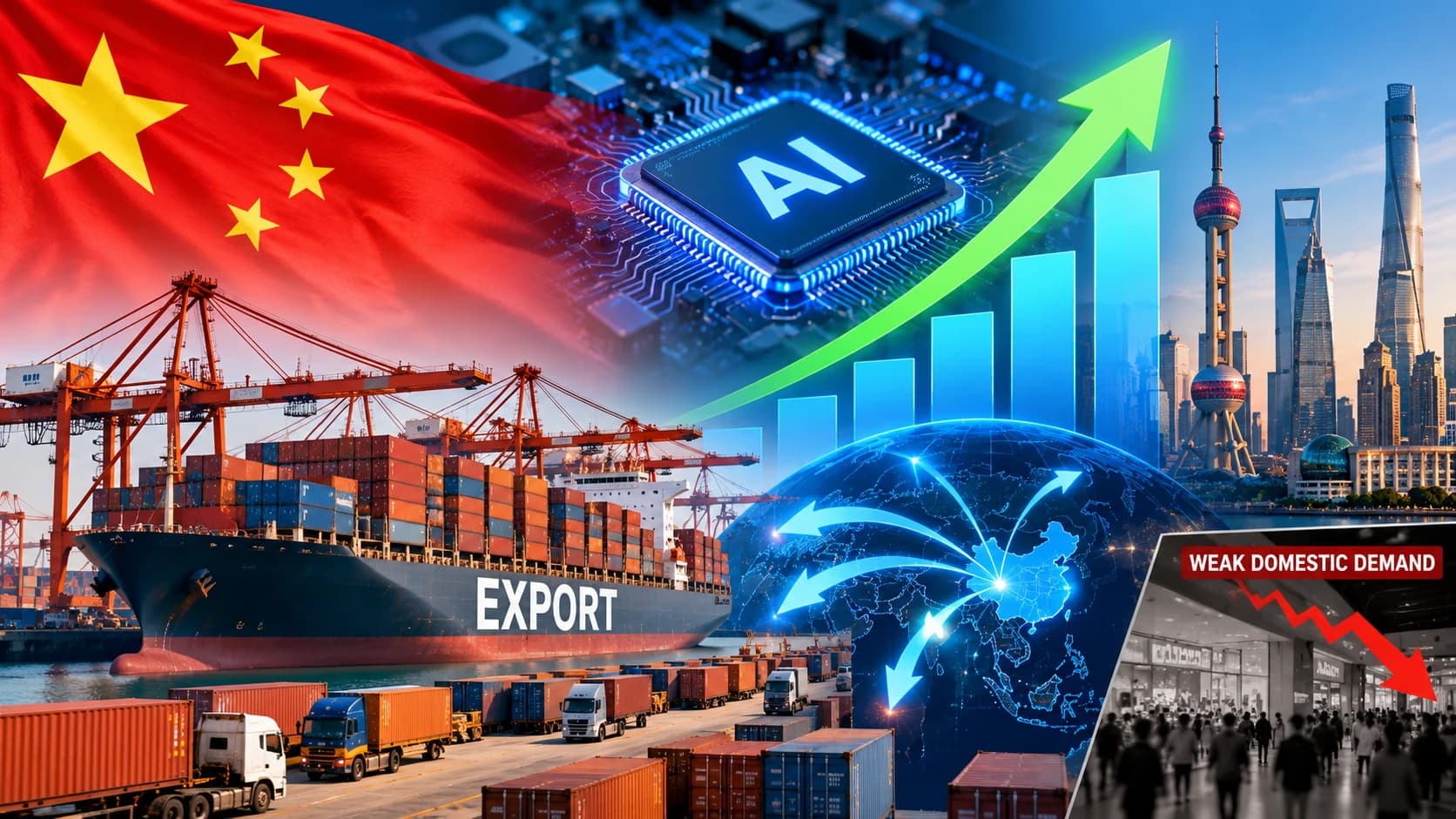 China's economy accelerates as AI-linked exports offset weak domestic demand
