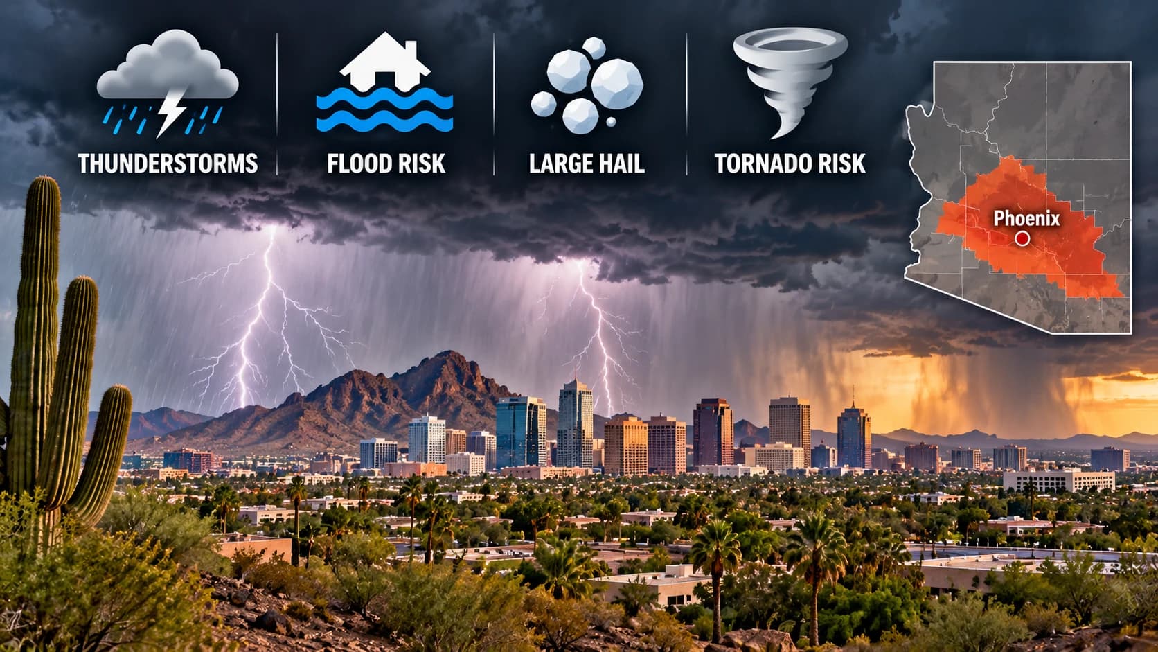Phoenix area braces for thunderstorms with flood, hail and tornado risk Wednesday