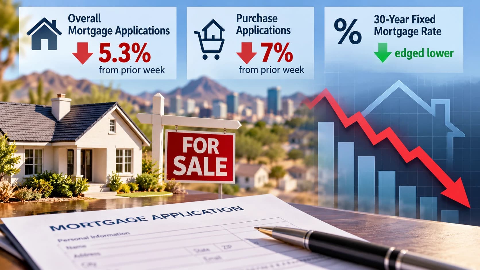 Mortgage applications fall 5.3% even as rates ease