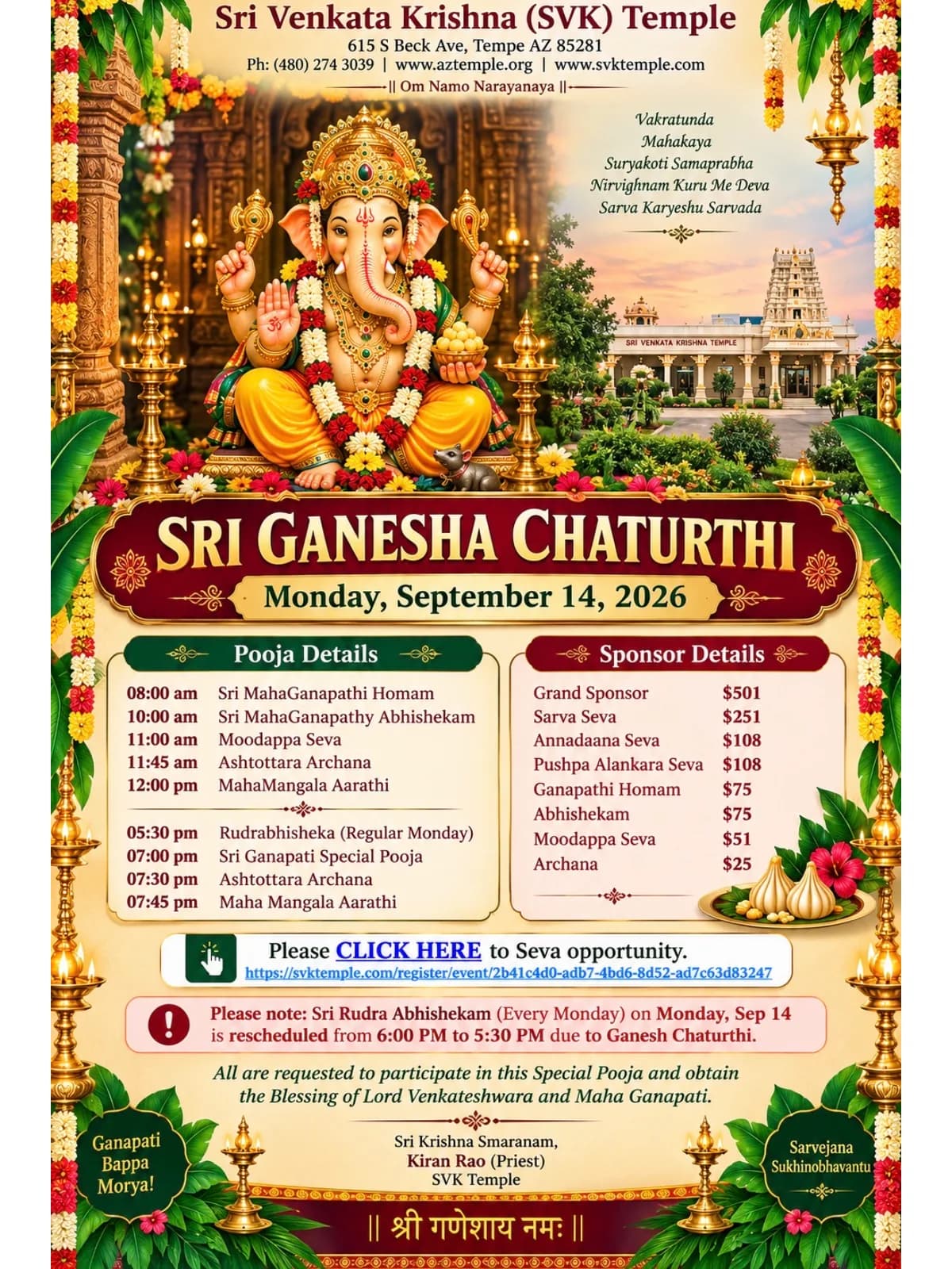 Sri Ganesha Chaturthy at SVK Temple